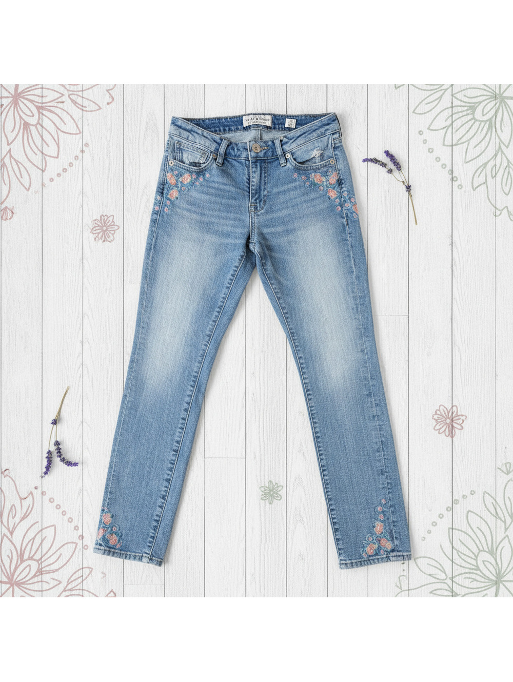 Lucky Brand Embroidered Floral Distressed Skinny Jeans 2